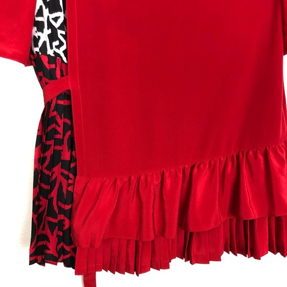YIGAL AZROUËL Silk Red Pleated Wrap Peplum Top 4 - Picture 11 of 12